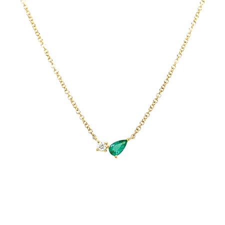 Diamond & Emerald Teardrop Necklace  14K Yellow Gold Chain: 16-18" Length Design: 0.30" Length X 0.15" Width