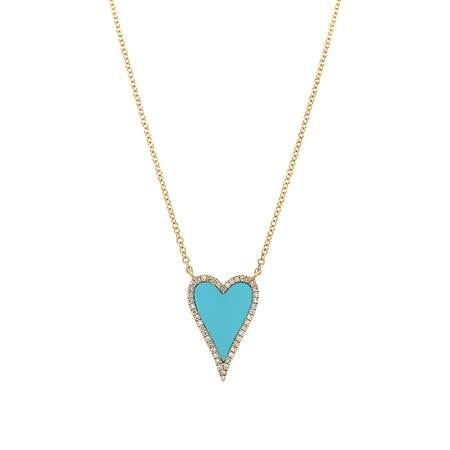 Turquoise & Diamond Outline Heart Chain Necklace  14K Yellow Gold 0.11 Diamond Carat Weight 0.82 Turquoise Carat Weight Chain: 16-18" Long Heart: 0.62" Long X 0.42" Wide view 1