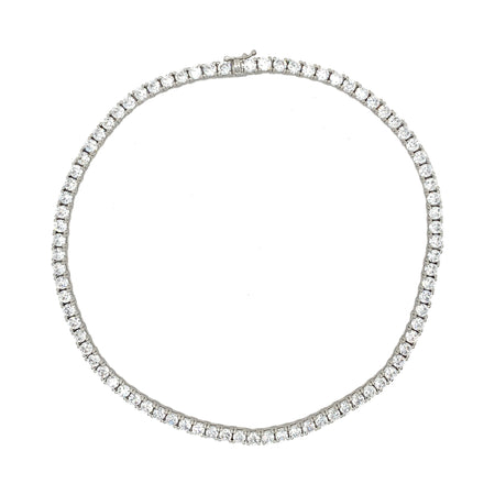 Round CZ Tennis Necklace  White Gold Plated Over Silver 4MM Round CZ