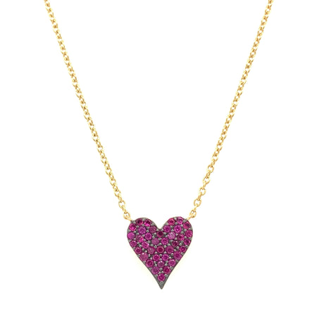 Yellow Gold Ruby and Diamond Reversible Heart Necklace  14K Yellow Gold 0.23 Diamond Carat Weight 0.30 Ruby Carat Weight Heart: 0.42" Long X 039" Wide This is double-sided and can be worn to show the ruby side or the diamond side