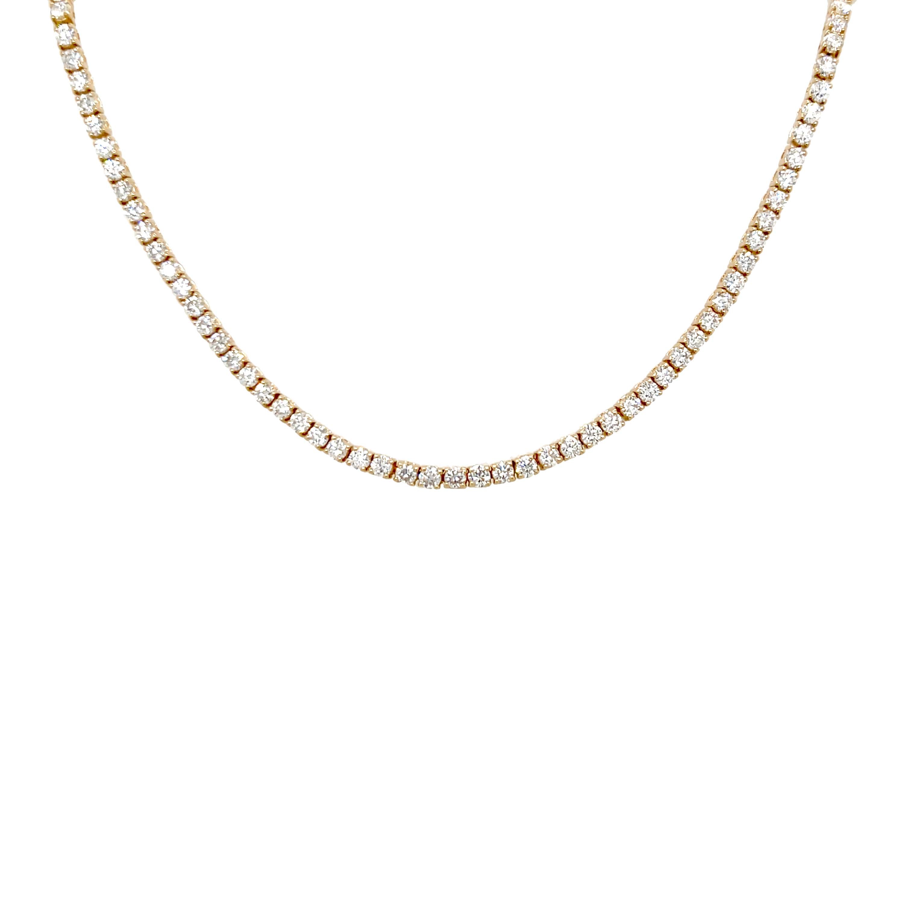 Diamond Tennis Choker Necklace  14K Yellow Gold 5.0 Diamond Carat Weight 12-15" Length 0.09" Width