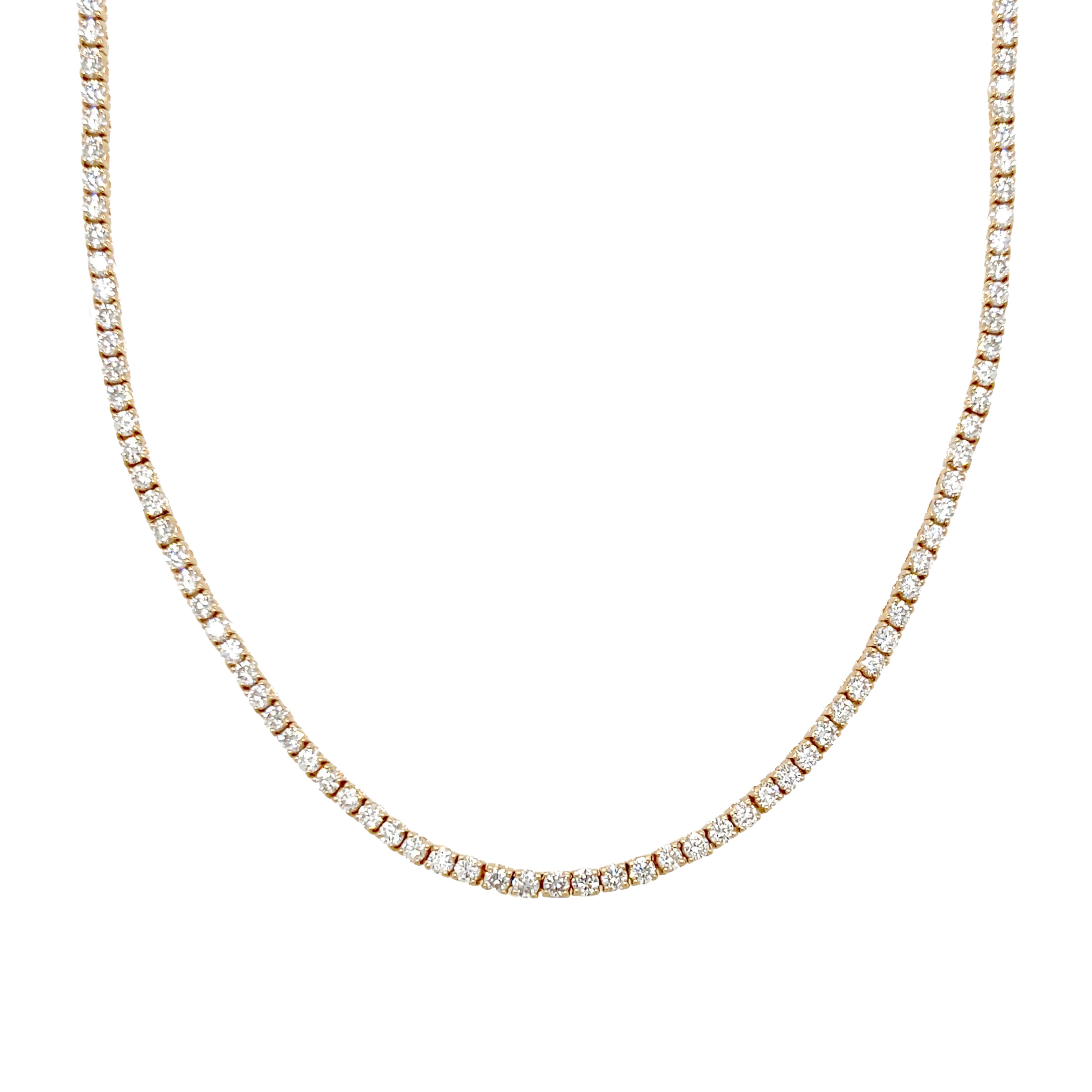 Diamond Tennis Choker Necklace  14K Yellow Gold 5.0 Diamond Carat Weight 12-15" Length 0.09" Width