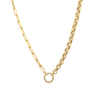 Rolo & Paperclip Chain Link With Open Charm Holder Necklace  14K Yellow Gold Charm Holder: 0.50" Diameter Chain: 18" Long