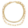 Herringbone & Link Chain Double Layer Necklace  Yellow Gold Plated 14-17" Adjustable Chain