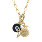 Pave & Blue Enamel Eye Disc Star Charm Necklace  Yellow Gold Plated 16" Long