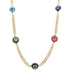 Multicolor Glass Evil Eye Curb Chain Necklace  Yellow Gold Filled Glass eyes: 0.41" Diameter Chain: 0.16" Thick 17.5" Long