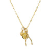 Pave Crystal Wishbone, Eye & Hamsa Charms on Paperclip Chain Necklace  Yellow Gold Plated Chain: 16-18" Length Wishbone: 0.90" Length X 0.47" Width Hamsa: 0.32" Diameter Eye: 0.43" Diameter