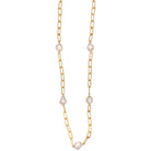 Pearl Station Necklace on Paperclip Chain  Yellow Gold Plated 36" Length Freshwater Pearls