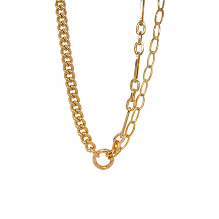 Triple Link Chain Necklace with Charm Holder Link  Yellow Gold Plated 14-16.5" Length Can be separated & worn as a bracelet