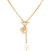Yellow Gold Plated Heart & Pearl Toggle Necklace  Yellow Gold Plated Chain: 18" Long Drop Chain: 2" Long Heart: 0.50" Long X 0.60" Wide Freshwater Pearl: 0.60" Long X 0.40" Wide