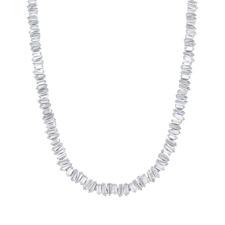 Faux Diamond Baguette Adjustable Choker Necklace  White Gold Plated 8.5-23" Long Stones: 0.22" Width view 1