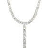 Faux Diamond Baguette Choker Lariat Necklace  White Gold Plated 29'' Long 7.5'' Drop Adjustable Bolo Tie