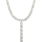 Faux Diamond Baguette Choker Lariat Necklace  White Gold Plated 29'' Long 7.5'' Drop Adjustable Bolo Tie