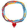Multicolor Bead Necklace With Red Enamel CZ Heart Charm  Yellow Gold Plated Beads: 42" Long Heart: 0.96" Long X 0.87" Wide Wear it as a necklace, bracelet, or anklet