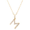 Letter M Gold Plated CZ Initial Necklace on a Paperclip Chain  Yellow Gold Plated Charm: 0.75" Long Prong Set CZs 18" Long