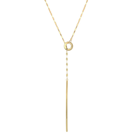 Yellow Gold Twinkly Chain Lariat Chain Necklace  14K Yellow Gold Bar: 2" Long Circle: 0.25" Diameter Chain: 28" Long view 1