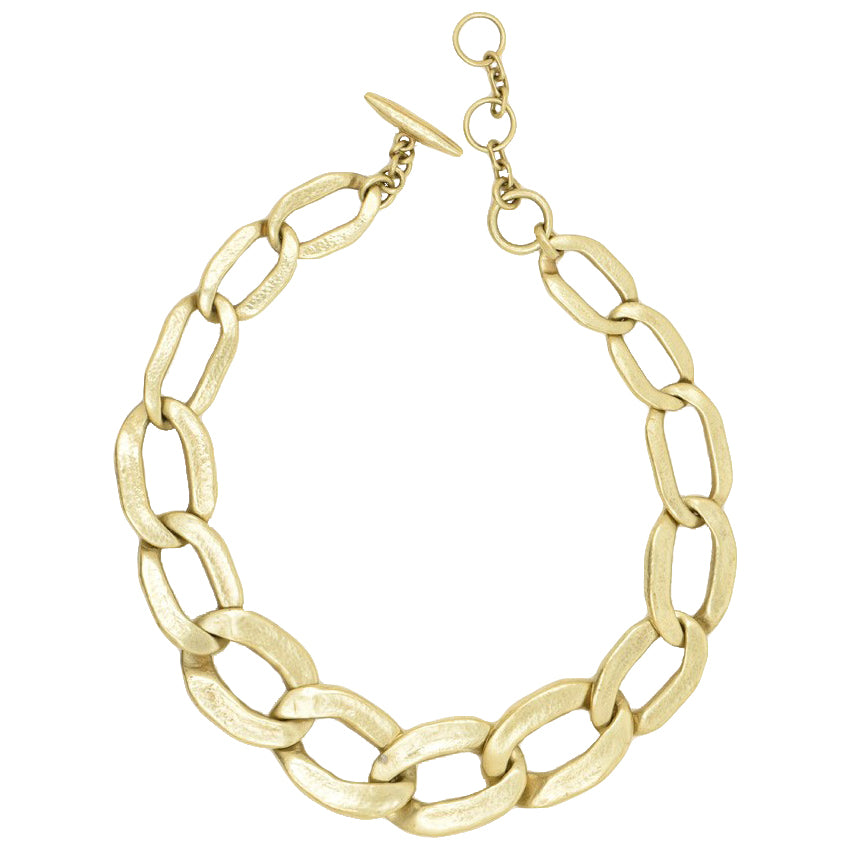 Chunky Flat Wide Link Necklace  14K Green Gold Over Silver