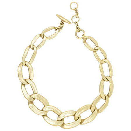 Chunky Flat Wide Link Necklace  14K Green Gold Over Silver