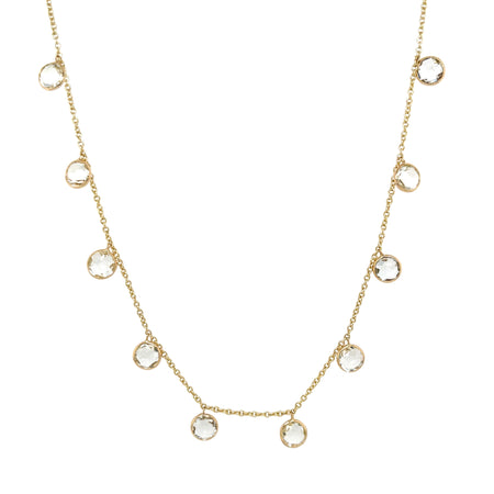 Faceted White Topaz Stones on 14K Gold Cable Chain Necklace  14K Yellow Gold 16-18" Length Stones: 0.27" Diameter