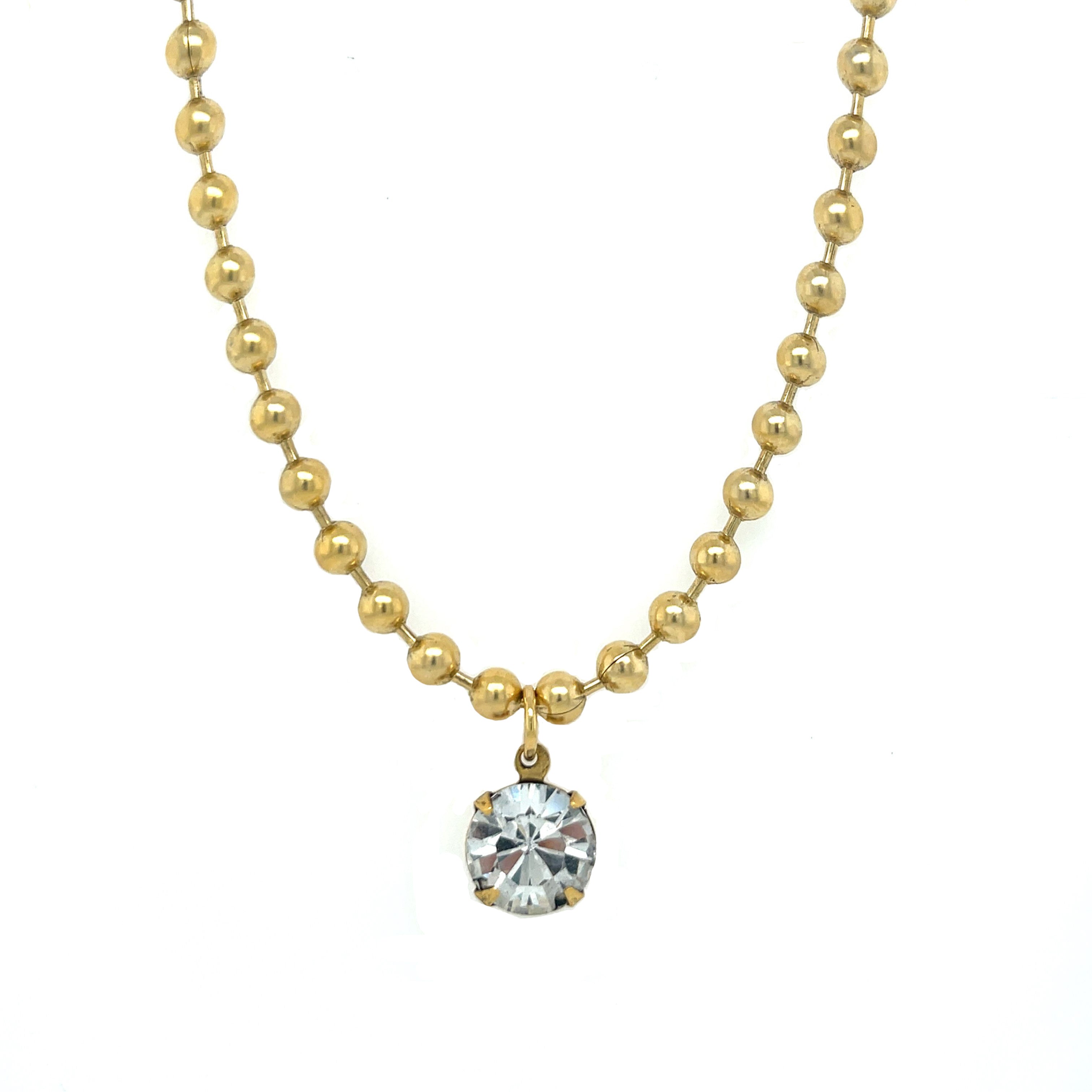 Drop Basket Four Prong Set CZ Bead Necklace  CZ: 0.43" Diameter 16-18: Adjustable Length