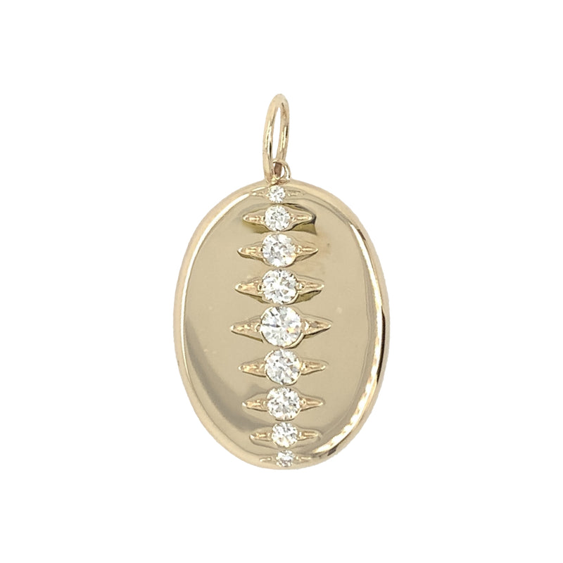 Diamond Etched Linear Oval Charm  14K Yellow Gold 0.63 Diamond Carat Weight 1.00" Long X 0.75" Wide