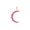 Pink Sapphire & White Topaz Moon Charm  14K Yellow Gold 1.13 Pink Sapphire Carat Weight 0.18 Diamond Carat Weight 0.62 White Topaz Carat Weight 1.20" High X 0.85" Wide
