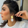 Yellow Gold Plated & White Resin Hexagon Pierced Earrings Yellow Gold Plated 2.45" Long X 1.10" Wide