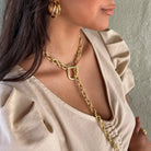 Gold Plated Toggle Lariat Chain Necklace  Yellow Gold Plated 23" Long Ring: 1.14" Diameter Chain: 0.42" Thick