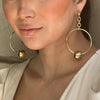 Yellow Gold Plated Long Chain Circle Pierced Earrings Yellow Gold Plated 3.65" Long X 2.0" Wide