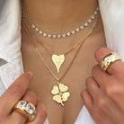 Pave Diamond Letter Clover Chain Necklace  14K Yellow Gold 0.25 Diamond Carat Weight Chain: 18" Length Clover: 1.25" Length X 1.00" Width Letter: 0.30" Length X 0.30" Width