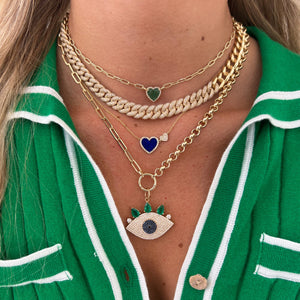 Rolo & Paperclip Chain Link With Open Charm Holder Necklace  14K Yellow Gold Charm Holder: 0.50" Diameter Chain: 18" Long worn with emerald sapphire diamond eye charm