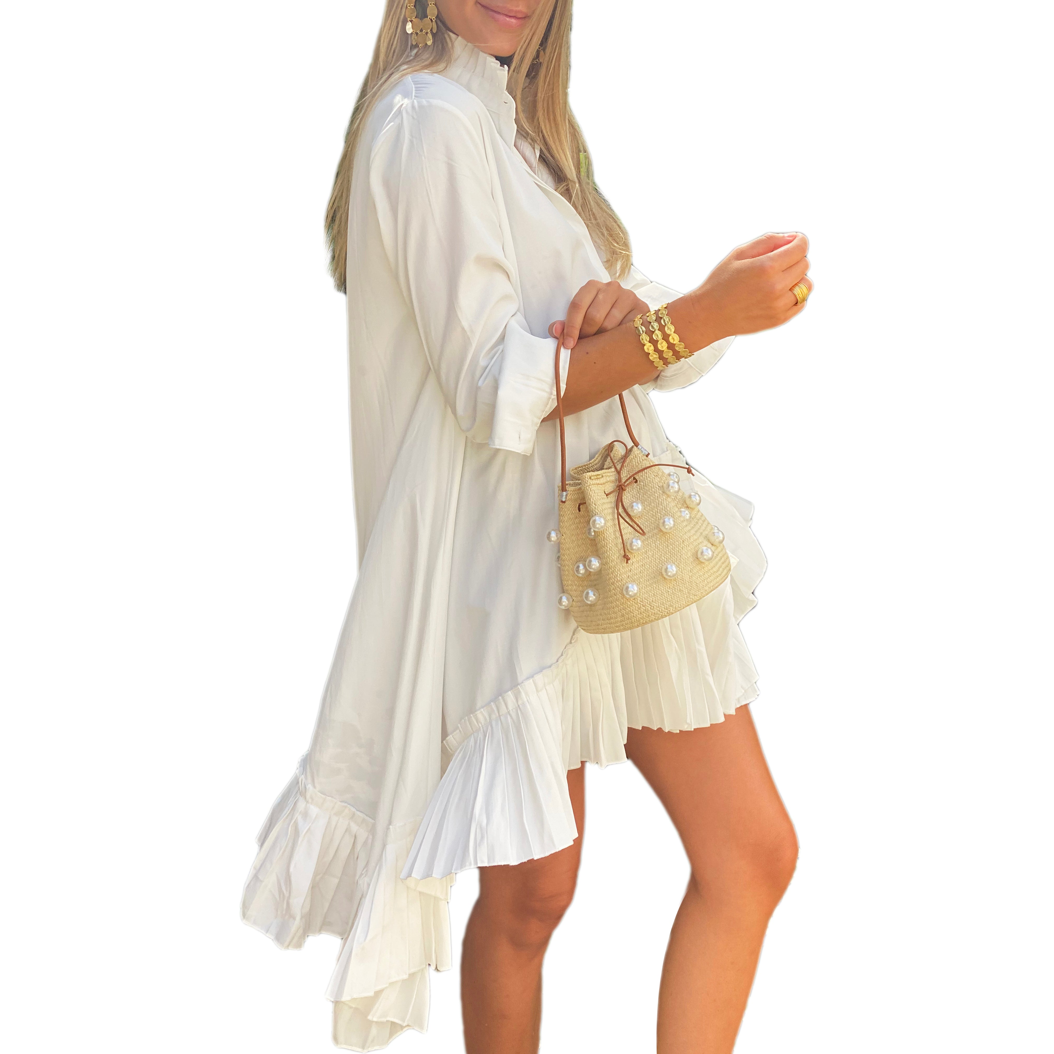 Jennifer Miller Asymmetrical Shirt Dress - White Jennifer Miller Asymmetrical Shirt Dress - White