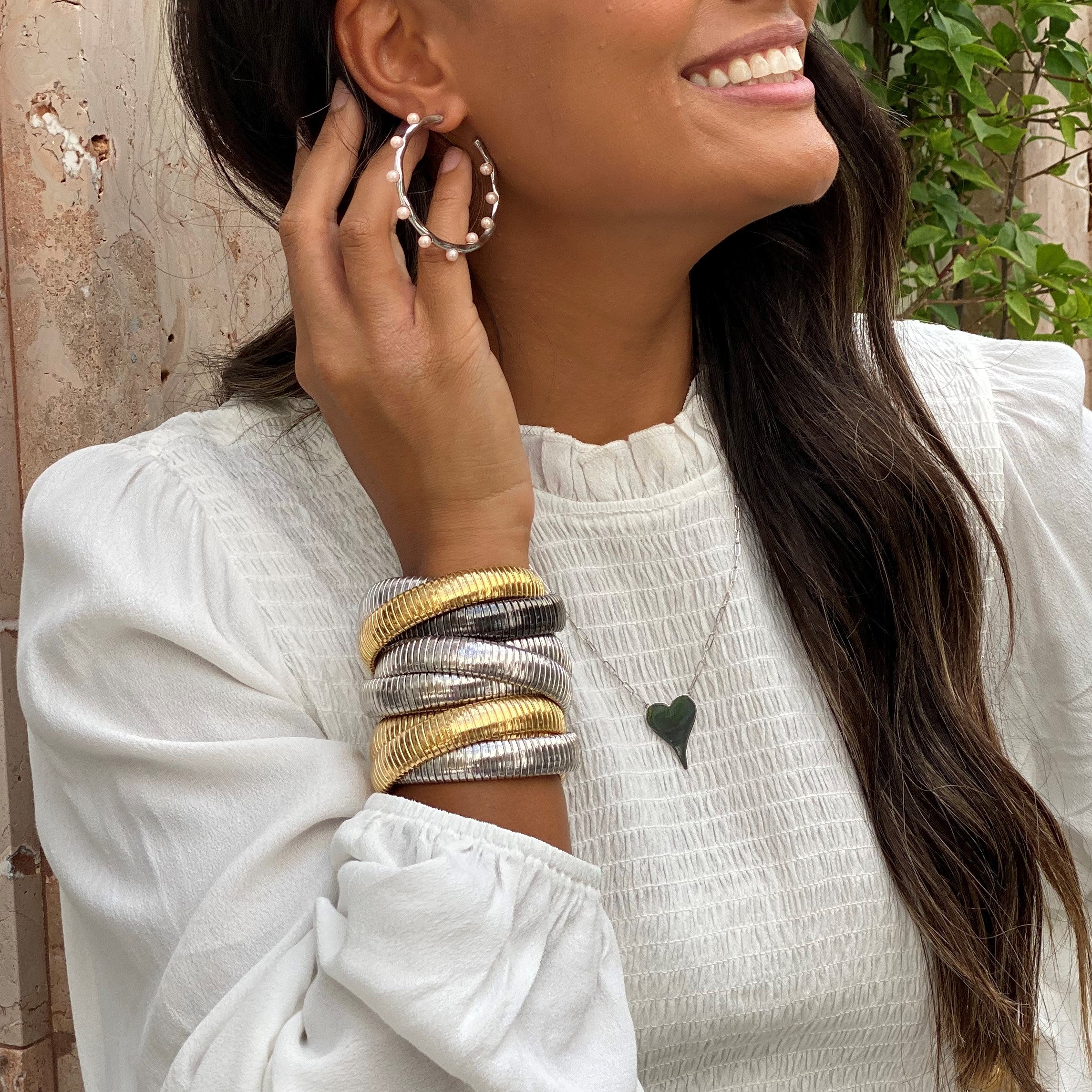 Triple Strand Bracelet Yellow White Oxidized