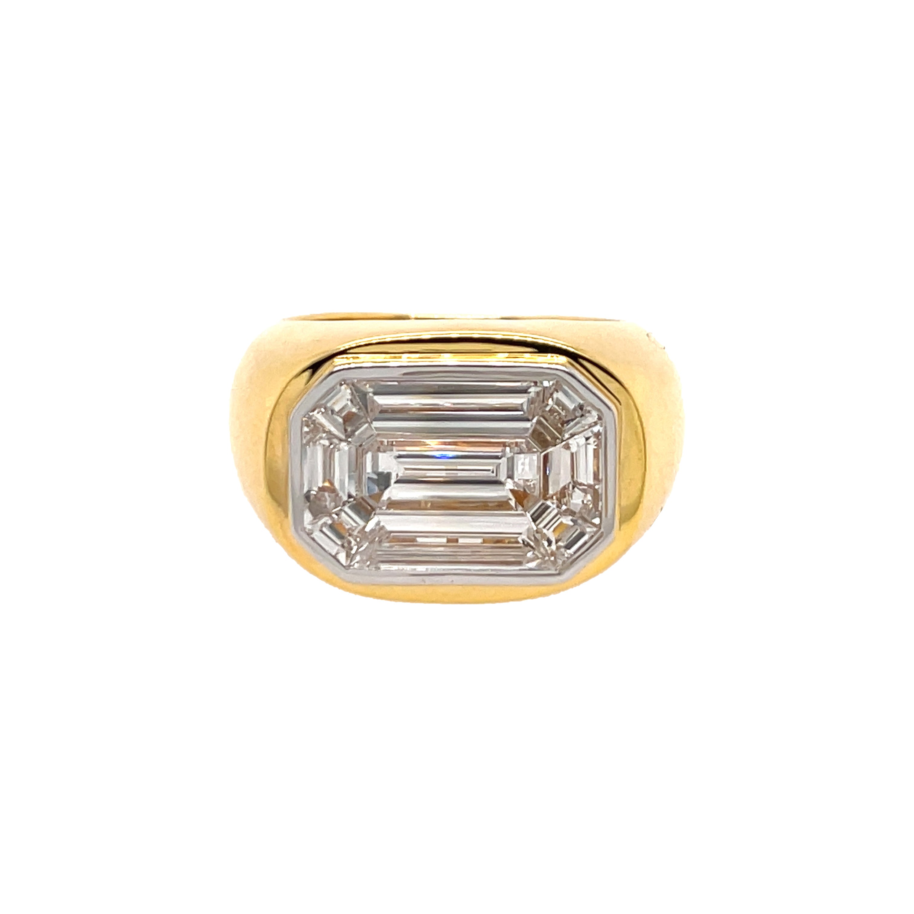 Diamond Octagon Dome Adjustable Ring   14K Yellow Gold 3.35 Diamond Carat Weight Adjustable Spring Bar Inside Fits size 6-8