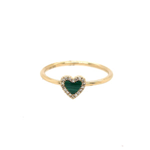 Malachite & Pave Diamond Heart Ring  14K Yellow Gold 0.04 Diamond Carat Weight 0.14 Malachite Carat Weight Heart: 0.24" Long X 0.26" Wide