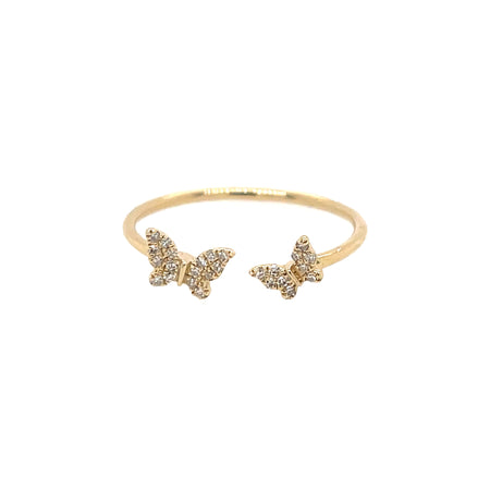Pave Diamond Open Butterfly Ring  14K Yellow Gold 0.08 Diamond Carat Weight Small Butterfly: 0.14" High X 0.21" Wide Large Butterfly: 0.17" High X 0.26" Wide