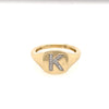 Letter K 14K Yellow Gold 0.06 Diamond Carat Weight Square Signet: 0.35" Ring Size 3.5