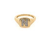 Letter N 14K Yellow Gold 0.06 Diamond Carat Weight Square Signet: 0.35" Ring Size 3.5