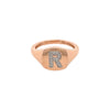 Diamond Initial Rounded Square Shape Signet Ring  14K Rose Gold 0.06 Diamond Carat Weight Square Signet: 0.35" Ring Size 3.5