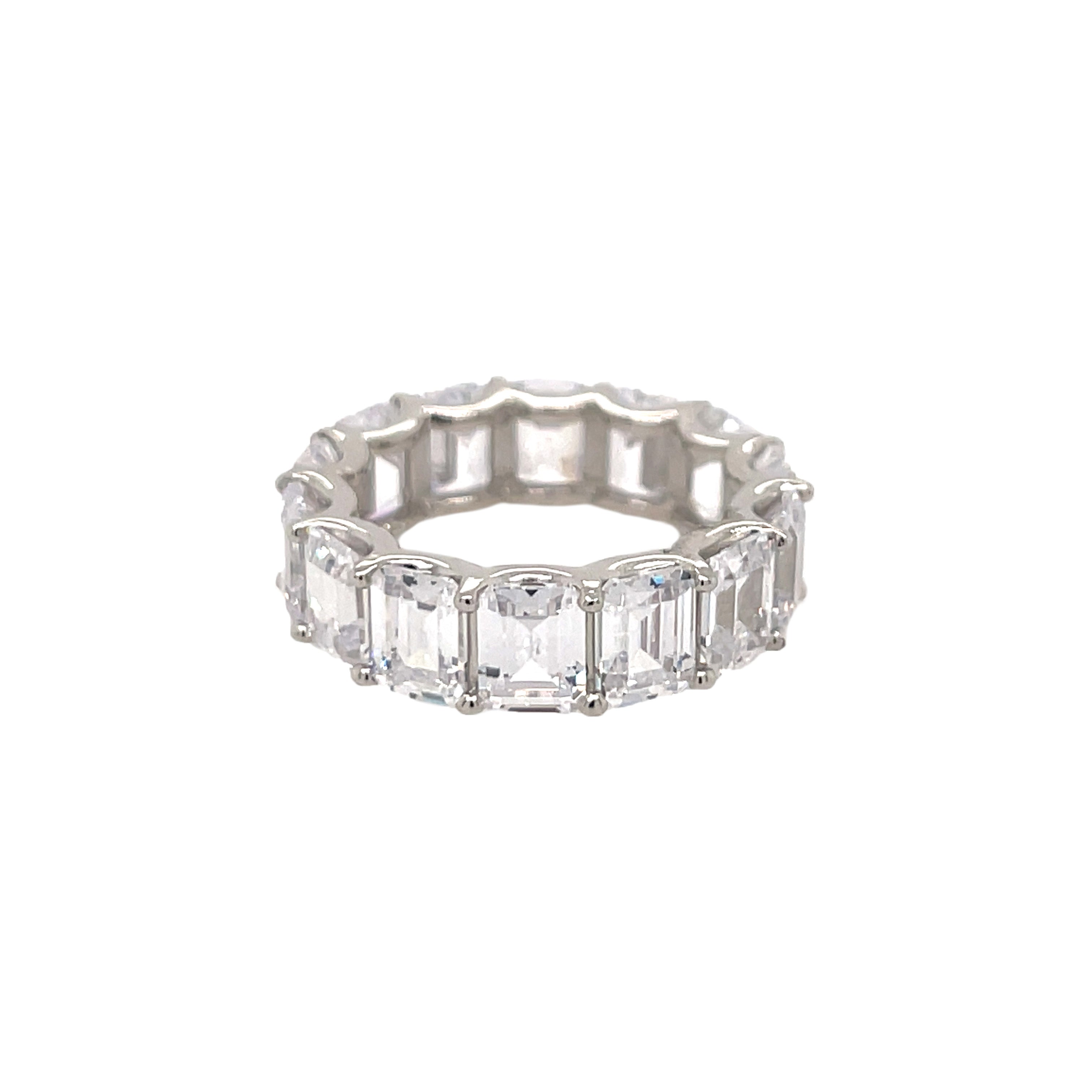 Emerald Cut Eternity Ring Band  White Gold Plated Over Silver Cubic Zirconia 0.24" Width