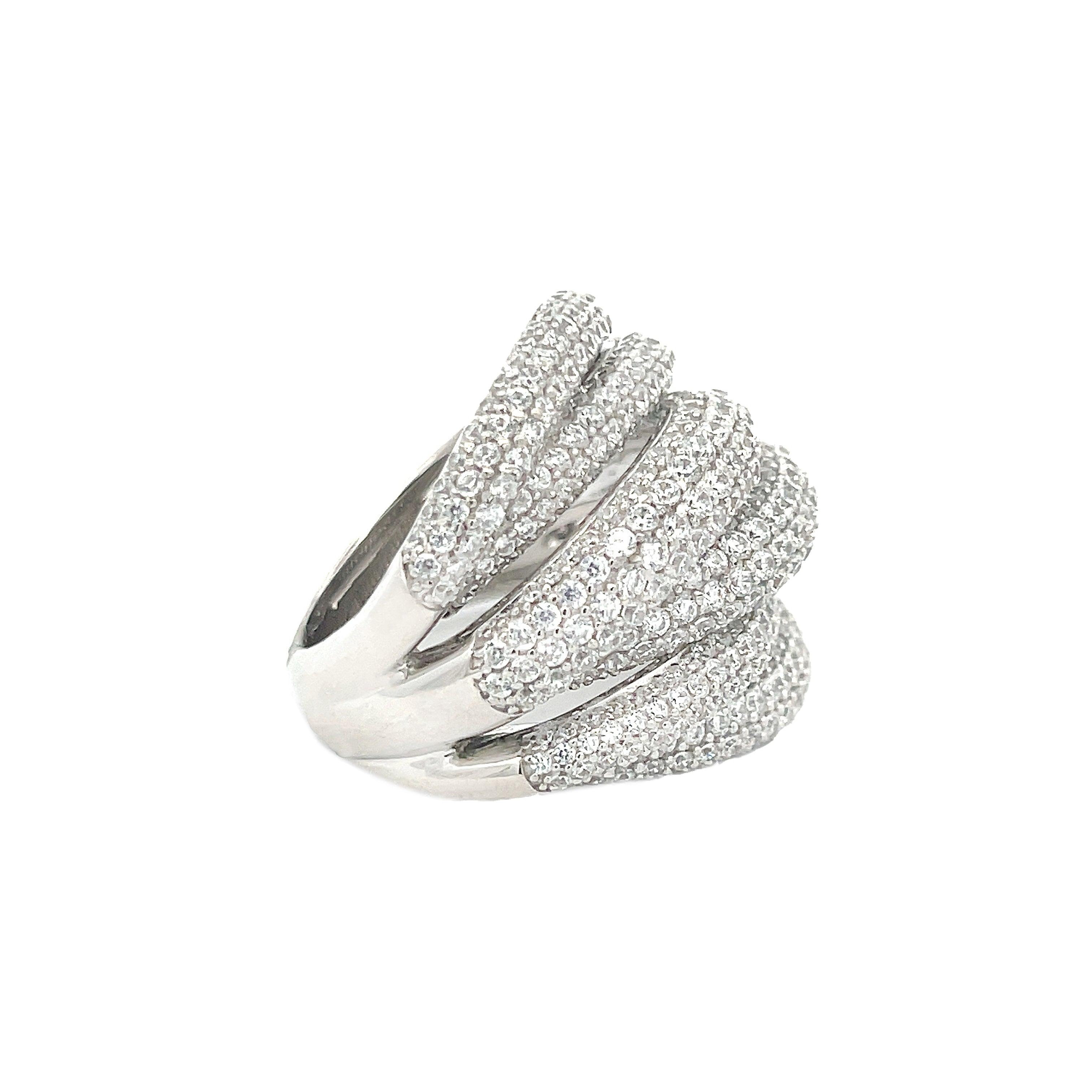 Sparkling 6-Band Clustered Ring  White Gold Plated Over Silver Cubic Zirconia 1.13" Width