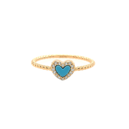 Yellow Gold Over Silver CZ and Faux Turquoise Heart Ring  Yellow Gold Plated Over Silver Heart: 0.25" Diameter Pave Set CZs and Faux Turquoise