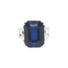 Faux Sapphire Emerald Cut With Trapezoids CZ Ring  White Gold Plated Over Silver 0.7" Long X 0.8" Wide