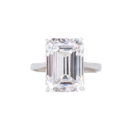 Emerald Cut Faux Diamond Ring  White Gold Plated Over Silver Equivalent to 12.5 Carat Diamond