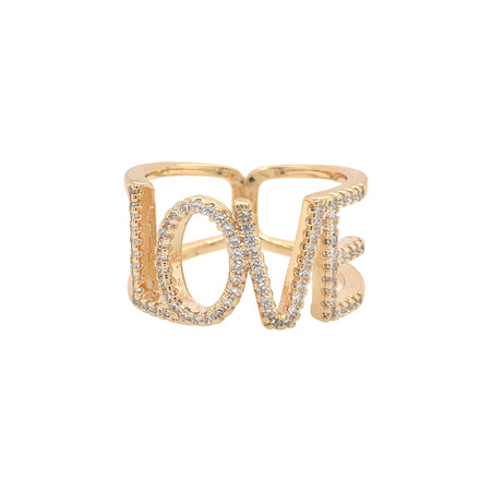 Pave CZ Love Ring  Yellow Gold Plated 0.80" Long X 0.44" Wide