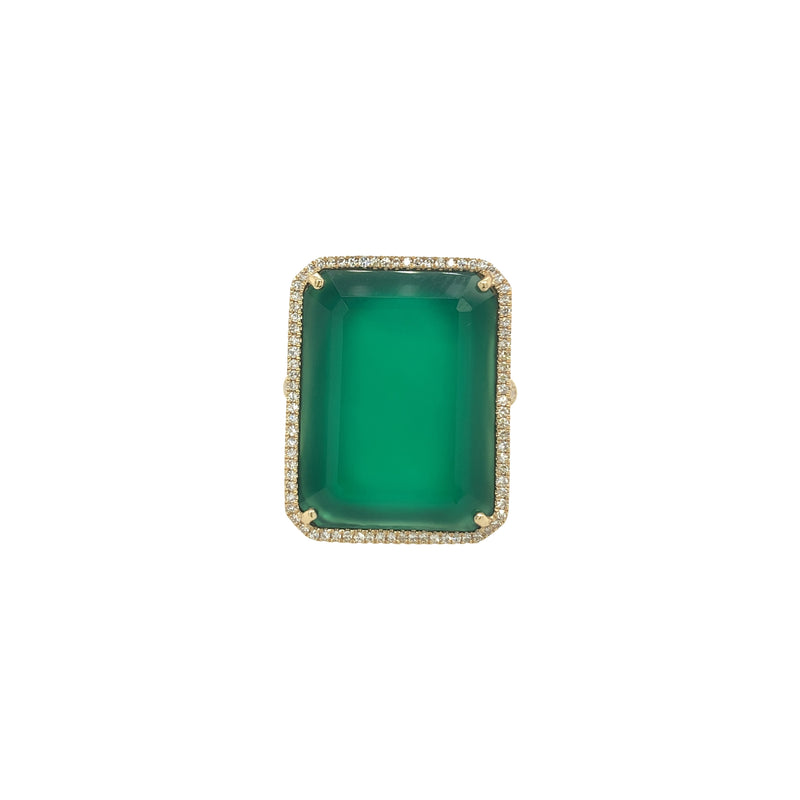 Gold Pave Diamond & Green Onyx Ring  14K Yellow Gold 0.26 Diamond Carat Weight 13.26 Green Onyx Carat Weight 0.87" Long X 0.69" Wide