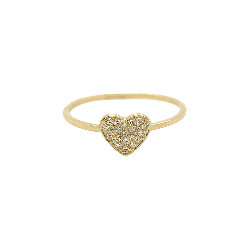 Pave Diamond Heart Ring  This exquisite ring features a dainty heart-shaped design that is accented by sparkling pave diamonds. Whether you wear it on its own or stack it with other rings, this piece is sure to become a source of endless compliments.   14K Yellow Gold 0.07 Diamond Carat Weight 0.24" High X 0.28" Wide For additional ring sizes, please contact our boutiques.