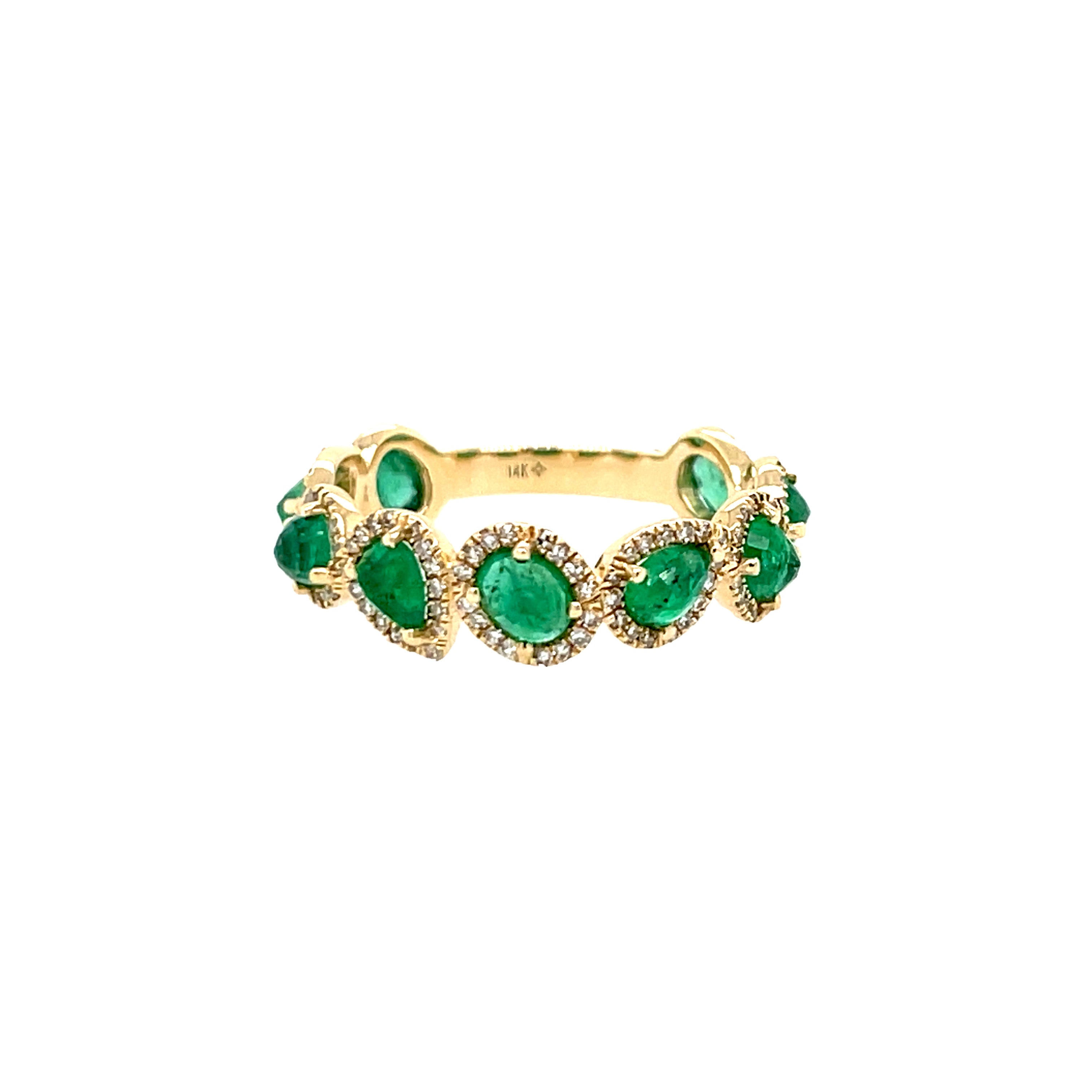 Pave Diamond & Emerald Ring  14K Yellow Gold 0.32 Diamond Carat Weight 1.73 Emerald Carat Weight 0.23" Width