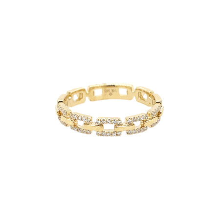 Pave Diamond Rectangle Chain Link Ring  14K Yellow Gold 0.13 Diamond Carat Weight 0.14" Thick view 1