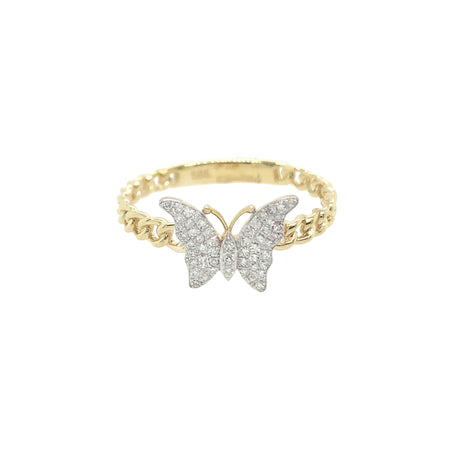 Pave Diamond Butterfly Link Band Ring  14K Yellow & White Gold 0.11 Diamond Carat Weight 0.32" Long X 0.42" Wide